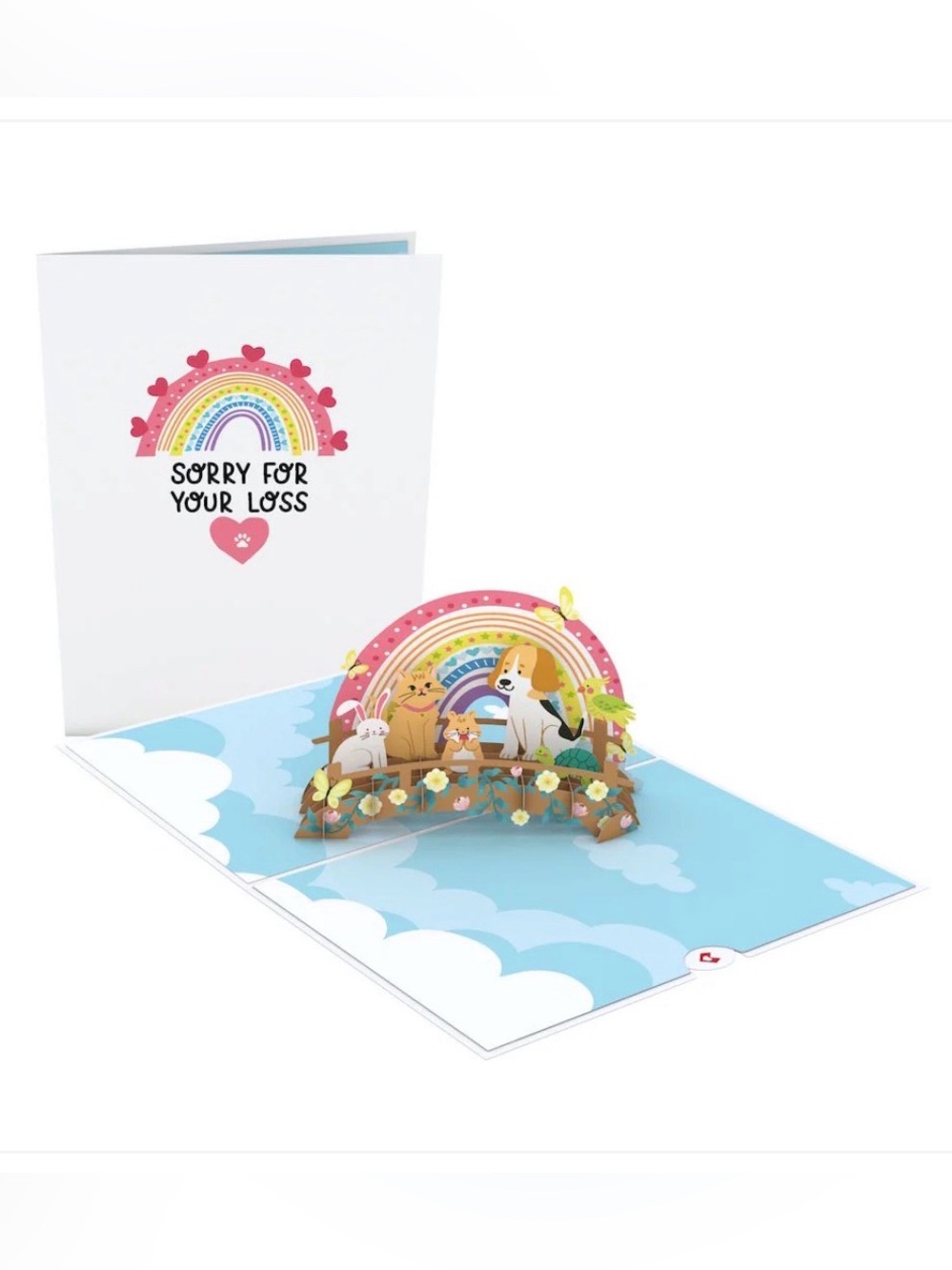 Pet Sympathy Pop-Up Card – Rainbow & Pets (White)